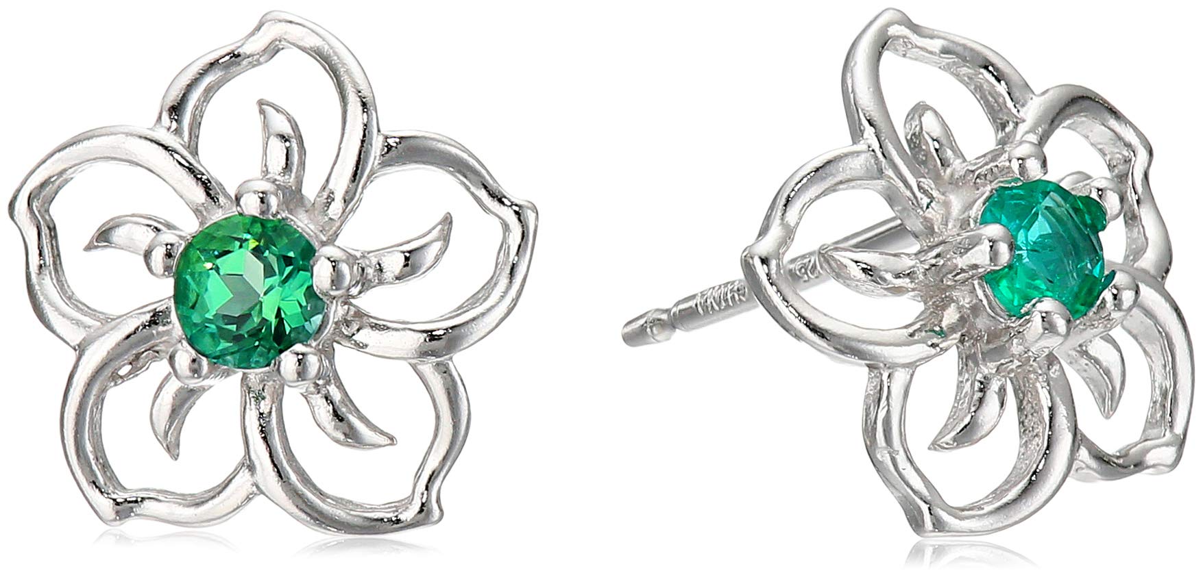 Amazon Essentials Sterling Silver Created Emerald Flower Stud Earrings (previously Amazon Collection)