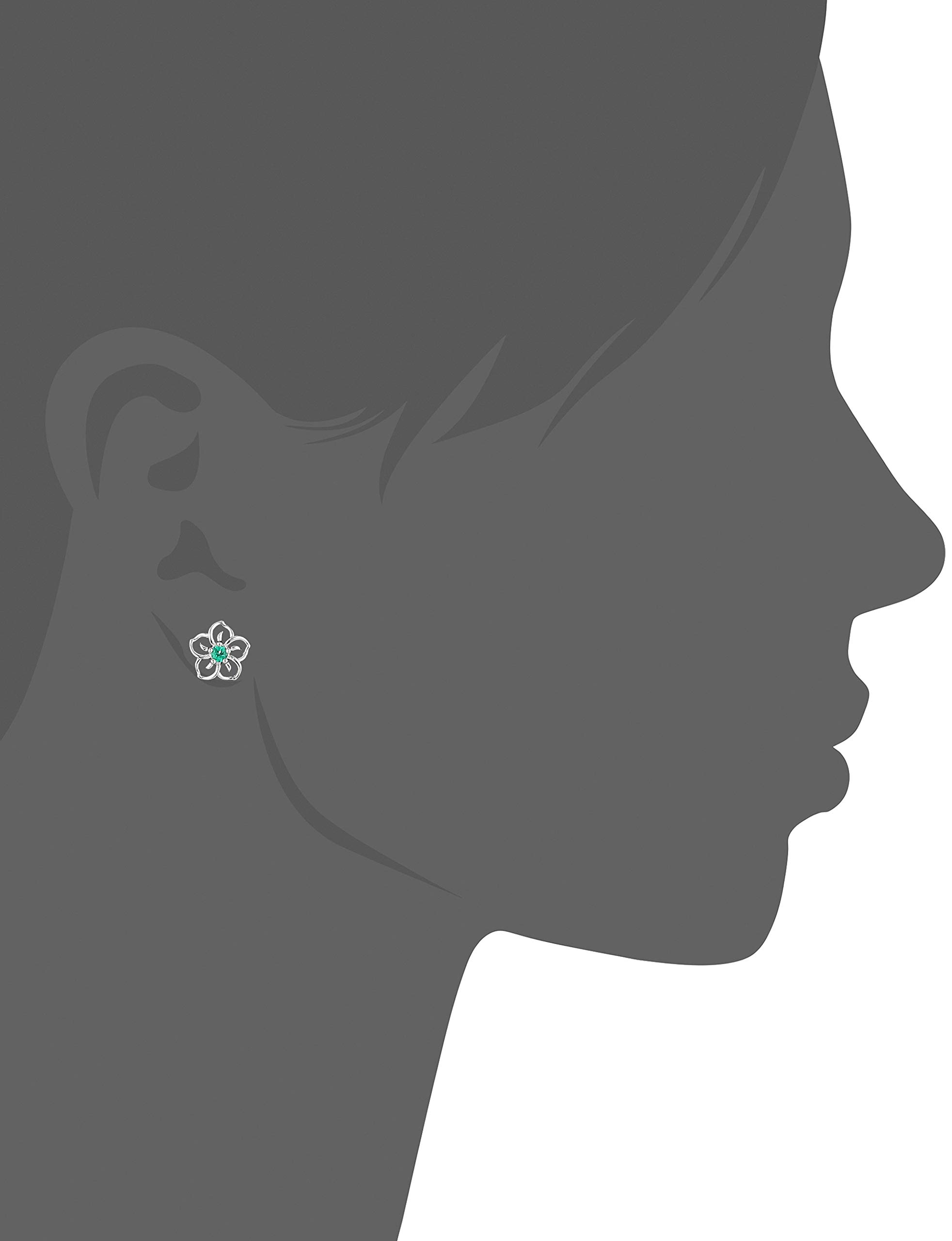 Amazon Essentials Sterling Silver Created Emerald Flower Stud Earrings (previously Amazon Collection)