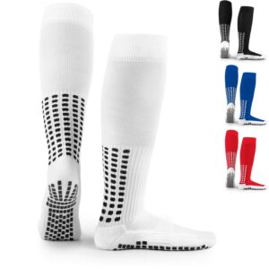 LUX Anti Slip Soccer Knee Socks,Non Slip Football/Basketball/Hockey Sports Grip Socks White