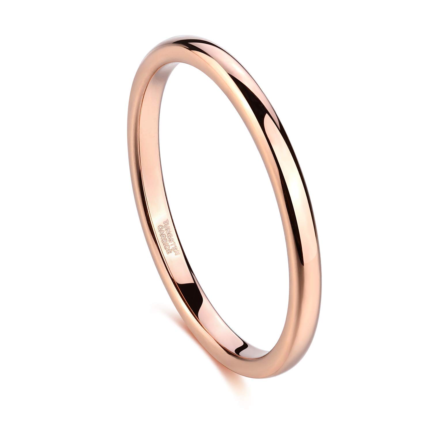 Greenpod 2mm Thin Tungsten Wedding Bands for Women Rose Gold Domed Slim Engagement Promise Ring Comfort Fit Size 4