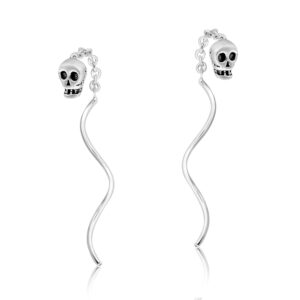 aeravida tiny skull chain threader spiral halloween sterling silver earrings, 0.11x0.15 inch