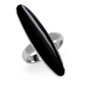 Silvershake Long Created Black Onyx Inlay White Gold Plated 925 Sterling Silver Ring Jewelry for Women Size 6