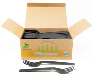 compostable heavyweight disposable forks - 100 count cpla forks - eco friendly compostable forks made from cornstarch