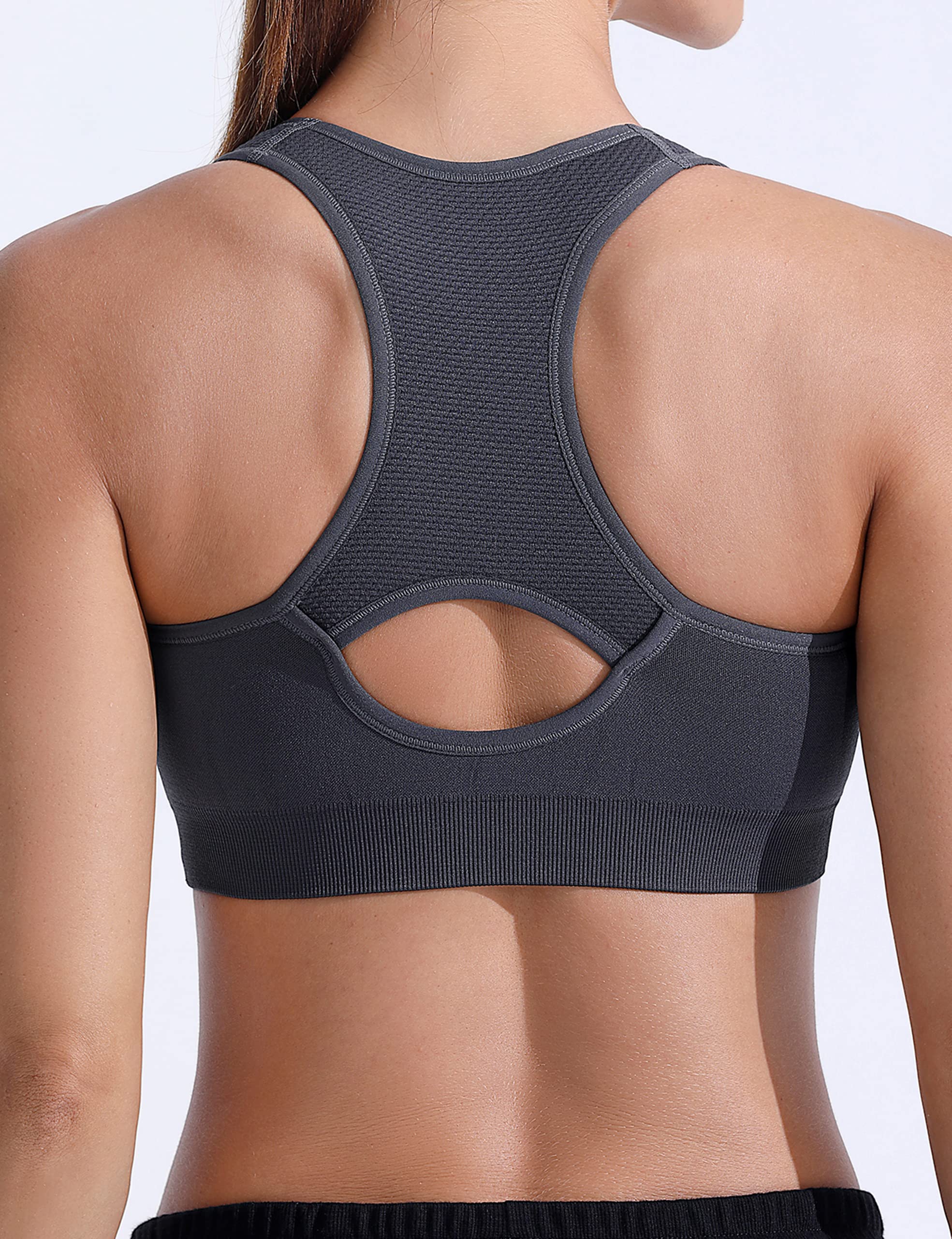 FITTIN Racerback Sports Bras for Women - Padded Seamless High Impact Support for Yoga Gym Workout Fitness Black/Grey/Blue/White M