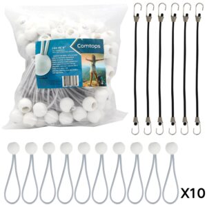 Comtops Heavy Duty 6" 100 PC Ball Bungee Canopy Tarp Tie Down Cord White Color Bonus 6 PK Mini Bungee Cord