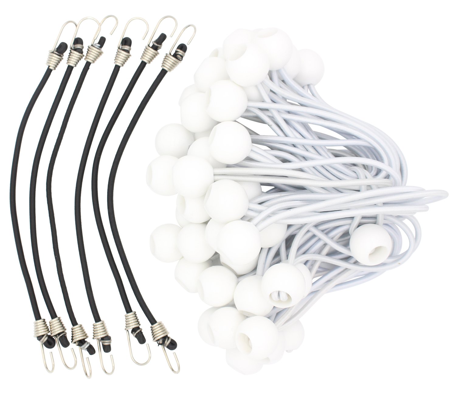 Comtops Heavy Duty 6" 100 PC Ball Bungee Canopy Tarp Tie Down Cord White Color Bonus 6 PK Mini Bungee Cord