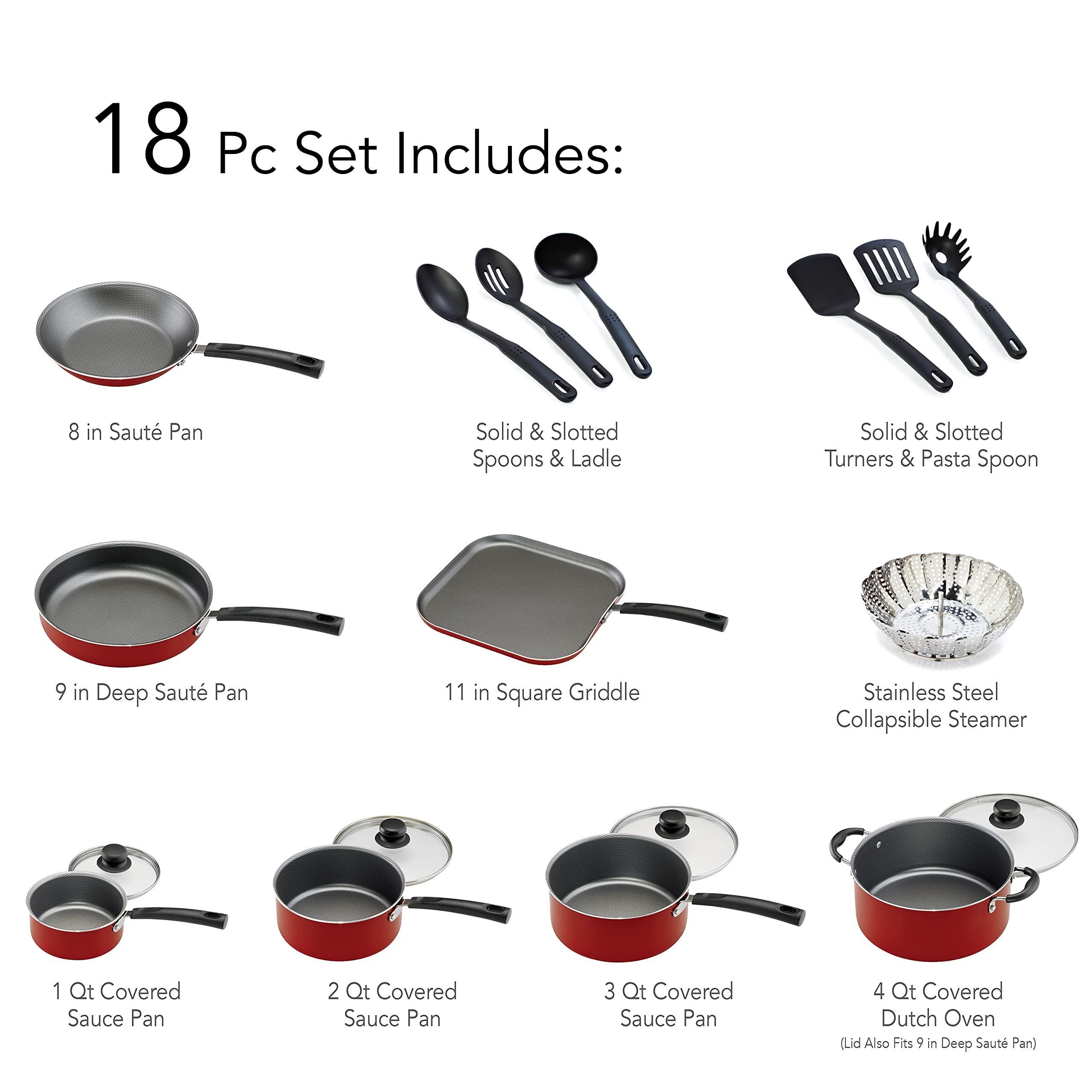 18-Piece Tramontina PrimaWare Nonstick Cookware Set, (Red)