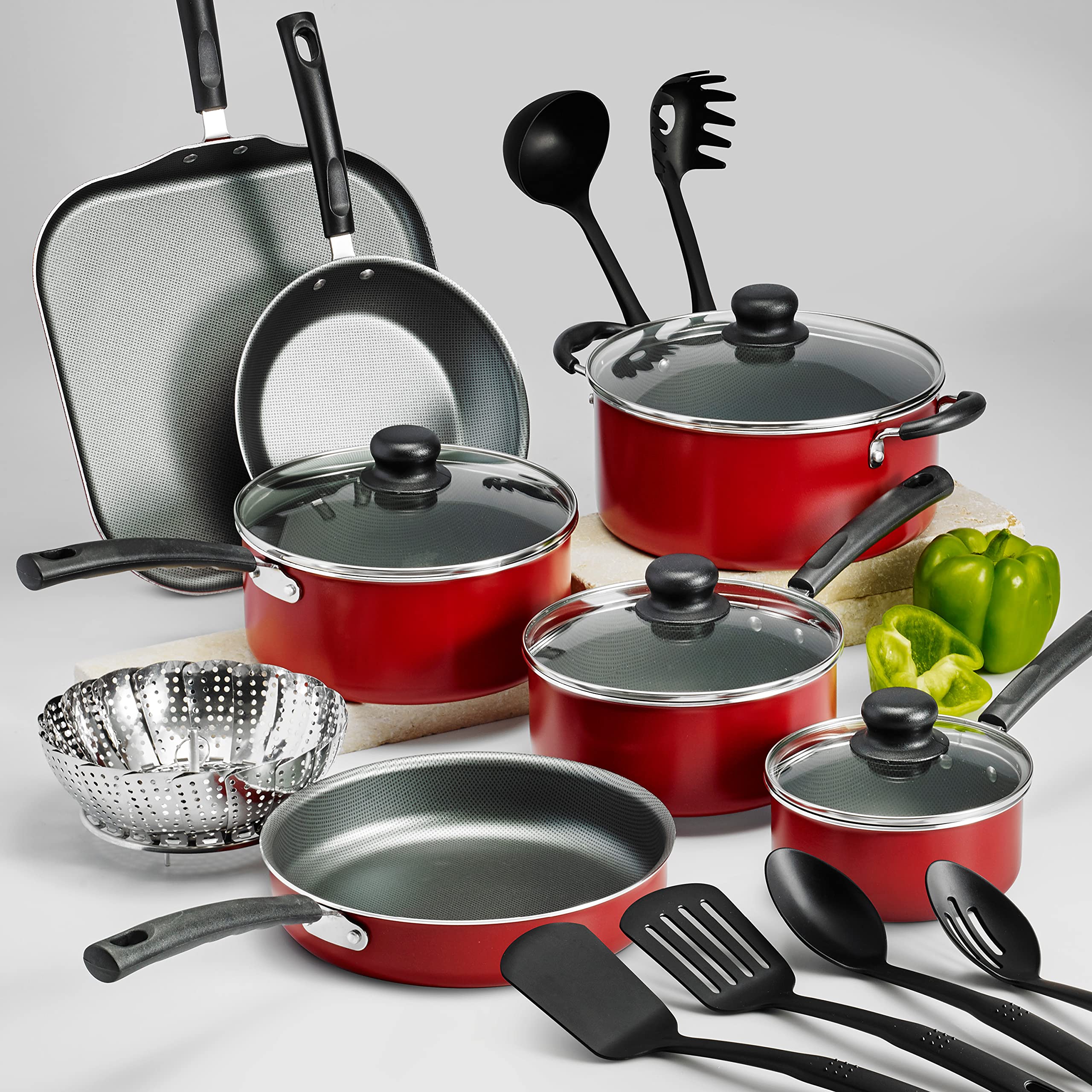 18-Piece Tramontina PrimaWare Nonstick Cookware Set, (Red)