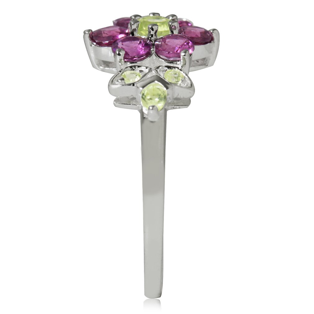 Silvershake Natural Rhodolite Garnet and Peridot 925 Sterling Silver Flower Leaf Ring Size 8