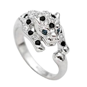 white gold plated animal leopard ring with clear and black cubic zirconia jaguar sport dots fashion jewelry for women (9)