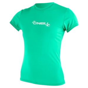 o'neill women's basic skins upf 50+ short sleeve sun shirt, seaglass, small