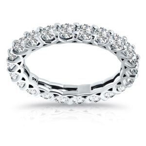 Hoops & Loops Sterling Silver Cubic Zirconia 3mm Round-cut Eternity Band Ring