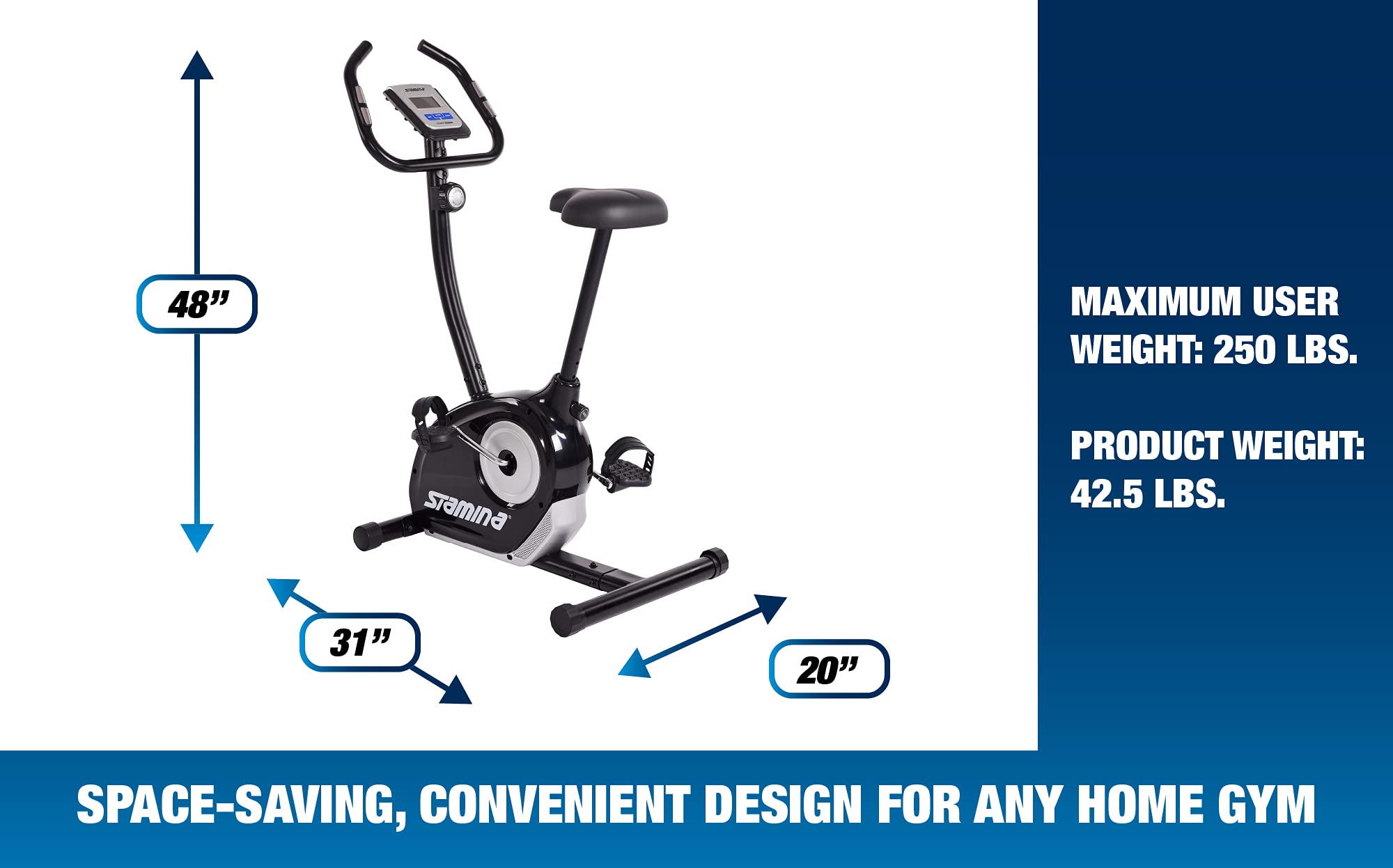 Stamina Magnetic Upright Exercise Bike 1310 - Smart Workout App, No Subscription Required - 8 Levels Smooth, Quiet Magnetic Resistance - Easy-to-Use Fitness Monitor - Integrated Heart Rate Sensors