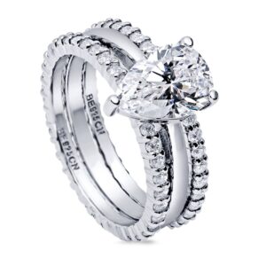 berricle sterling silver solitaire wedding engagement rings 1.8 carat pear cut cubic zirconia cz ring set for women, rhodium plated size 6