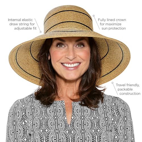 Coolibar UPF 50+ Women's Aubrey Wide Brim Beach Hat - Sun Protective (One Size- Natural)