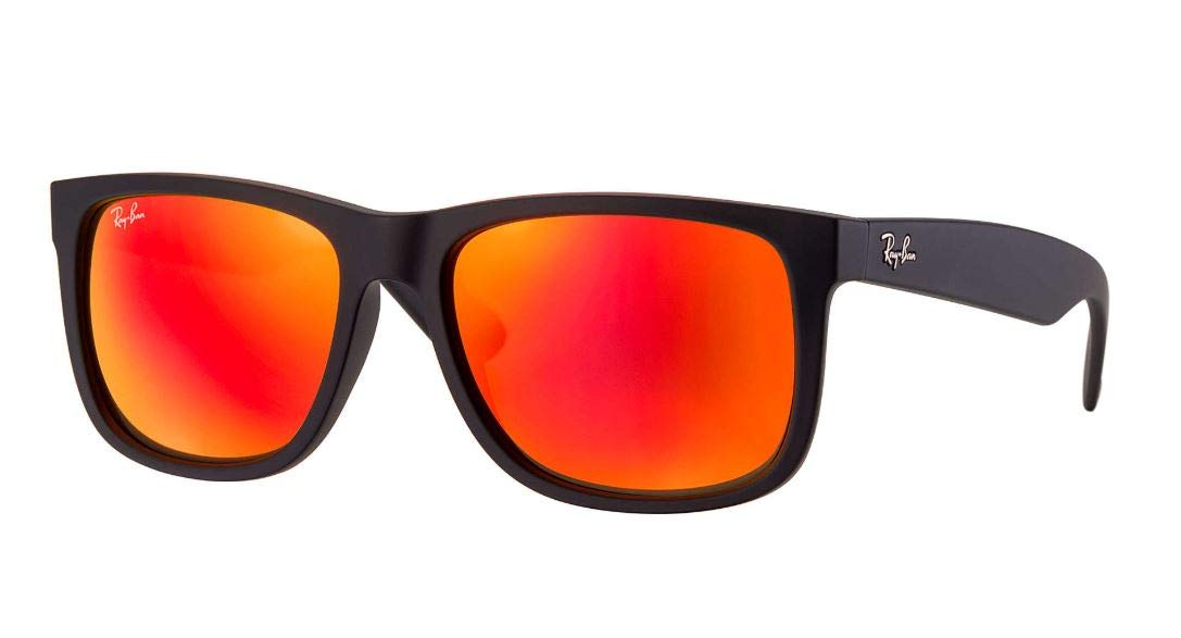 Ray-Ban RB4165 JUSTIN 622/6Q 55M Rubber Black/Brown Mirror Orange Sunglasses For Men For Women