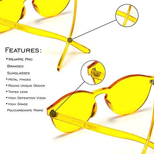 WearMe Pro Colorful One Piece Transparent Round Sunglasses | Fun Rimless Glasses for Women and Men | Retro Festival Sunnies