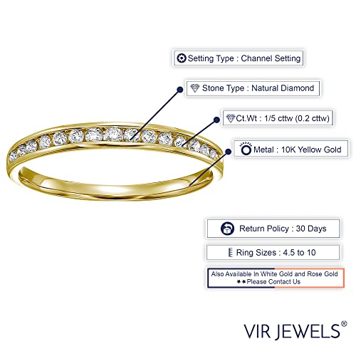 VIR JEWELS 1/5 cttw Diamond Wedding Band for Women, Classic Diamond Wedding Band in 10K Yellow Gold Channel Set, Size 8