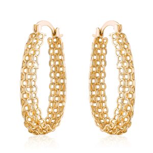 Gold Filigree Earrings for Women | Barzel 18K Gold Plated Link Mesh Braided Filigree Hoop Earrings (Gold)