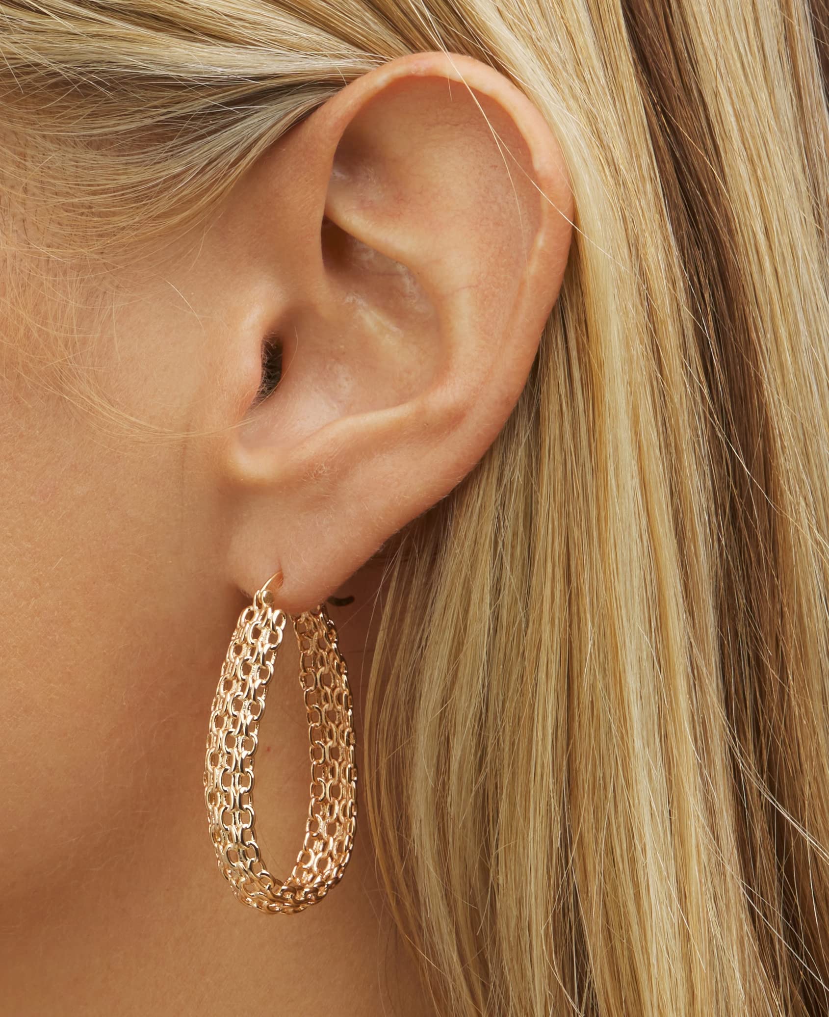 Gold Filigree Earrings for Women | Barzel 18K Gold Plated Link Mesh Braided Filigree Hoop Earrings (Gold)