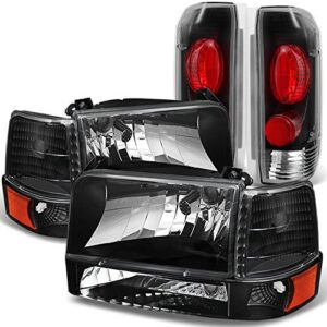 AKKON - For 1992 1993 1994 1995 1996 Ford Bronco F150 F250 F350 Black Headlights & Tail Lights Replacement Pair