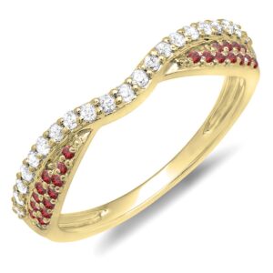 dazzlingrock collection round ruby & white diamond ladies anniversary wedding band stackable ring in 14k yellow gold, size 7