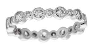 sterling silver bezel set round cut cubic zirconia alternating big small eternity band stackable ring