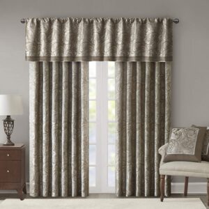 Madison Park Aubrey Faux Silk Paisley Jacquard, Rod Pocket Curtain for Living Room, Kitchen, Bedroom and Dorm, 50 in x 84 in, Taupe/Blue