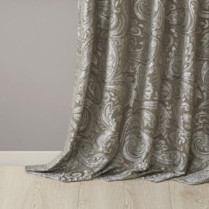 Madison Park Aubrey Faux Silk Paisley Jacquard, Rod Pocket Curtain for Living Room, Kitchen, Bedroom and Dorm, 50 in x 84 in, Taupe/Blue