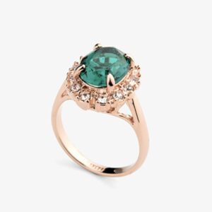 Rose Gold Plated Oval Shaped Ring with Emerald Green Swarovski element Crystal and Clear Round Shaped Cubic Zirconia Fashion Jewelry for Women (6)