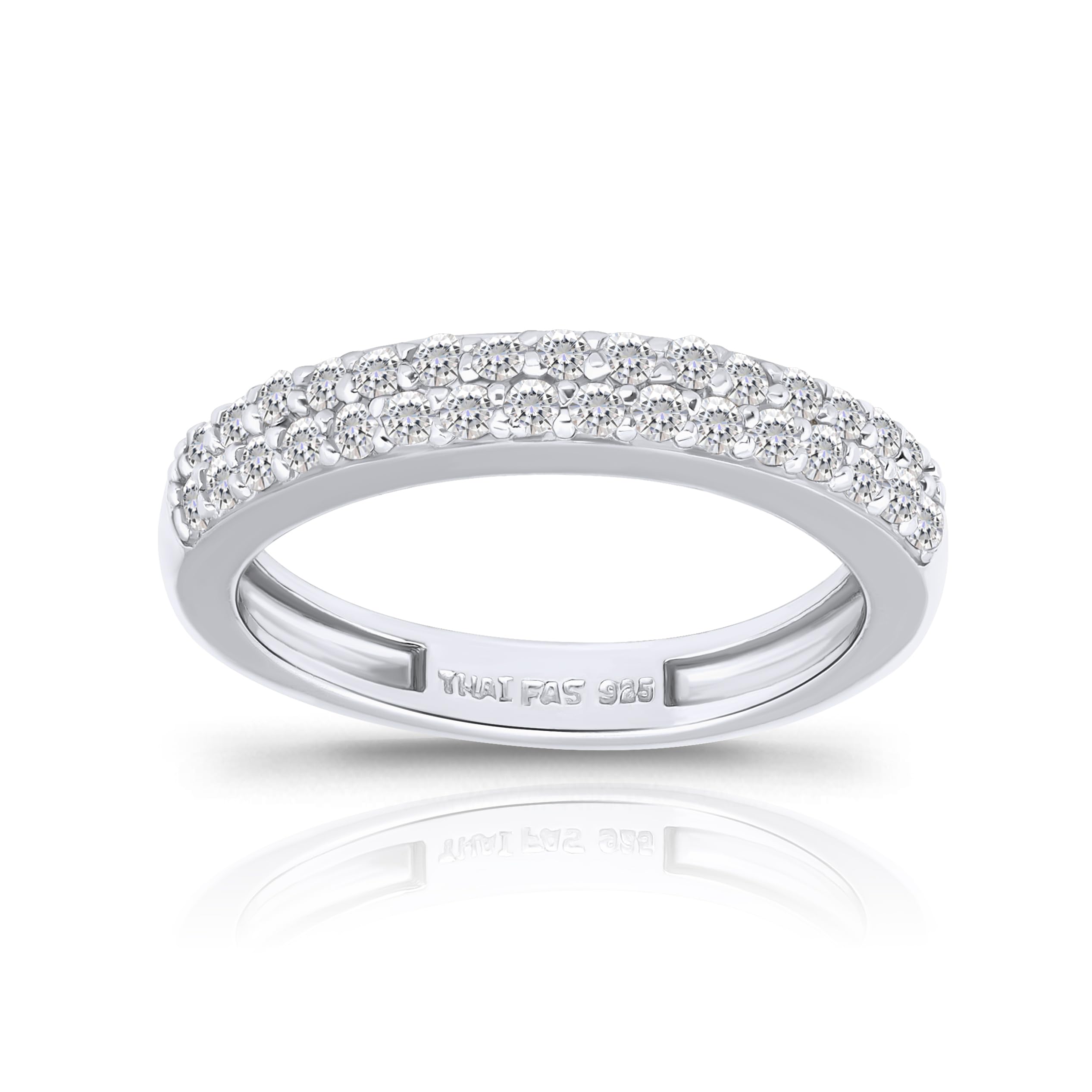 Hoops & Loops Sterling Silver Cubic Zirconia 2-row Round-cut Eternity Band Ring