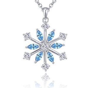 JO WISDOM 925 Sterling Silver White/Blue CZ Winter Frozen Large Snowflake Necklace Pendant