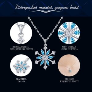 JO WISDOM 925 Sterling Silver White/Blue CZ Winter Frozen Large Snowflake Necklace Pendant