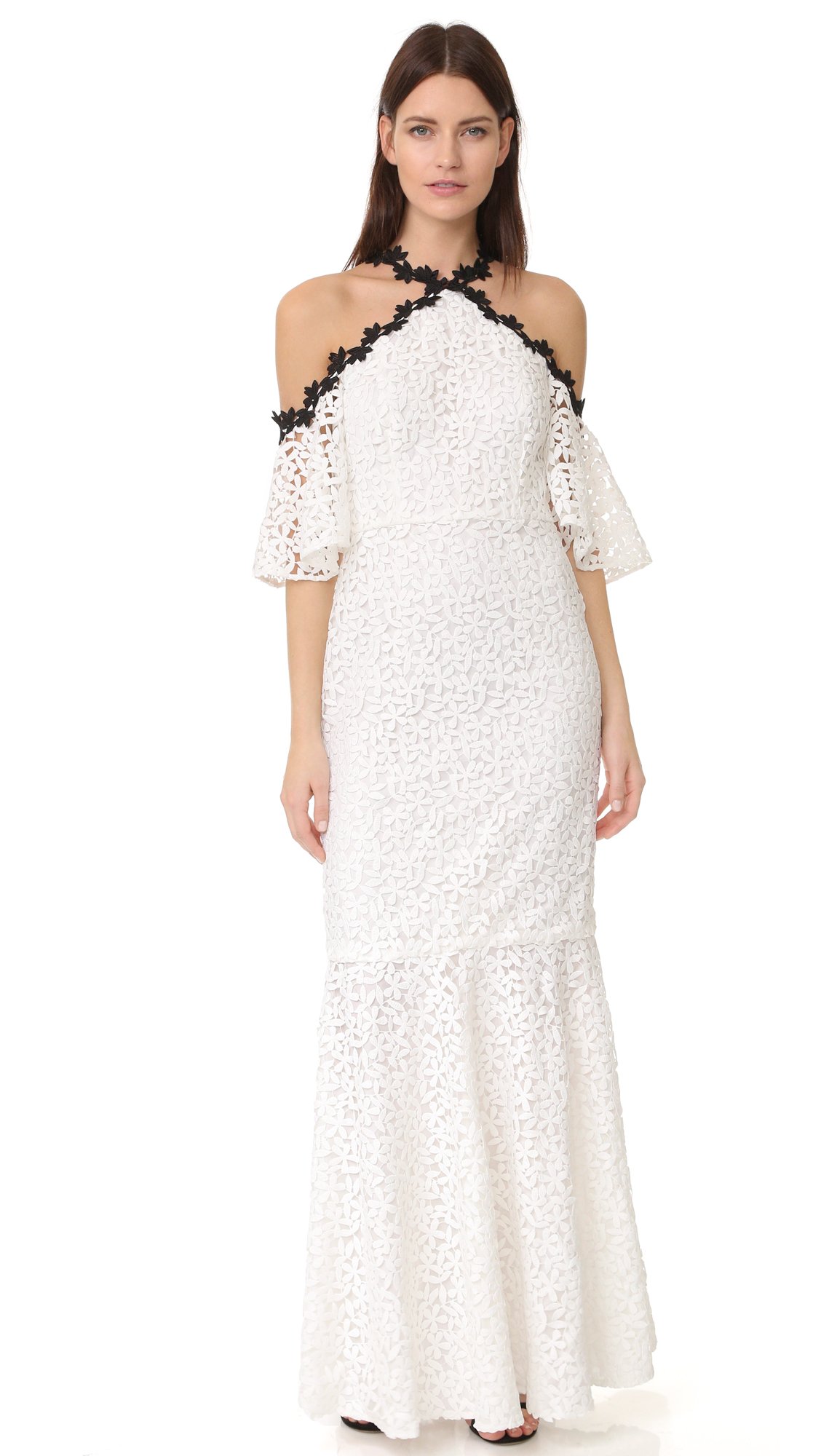 Jill Jill Stuart Women's Long Lace Gown, Off White/Black, 4