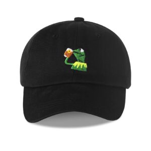 adjustable kermit the frog embroidered baseball cap - unisex classic dad trucker hat black