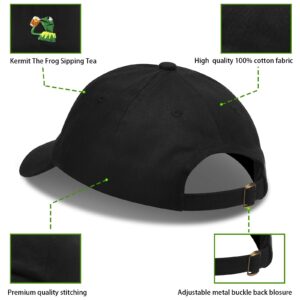 Adjustable Kermit The Frog Embroidered Baseball Cap - Unisex Classic Dad Trucker Hat Black