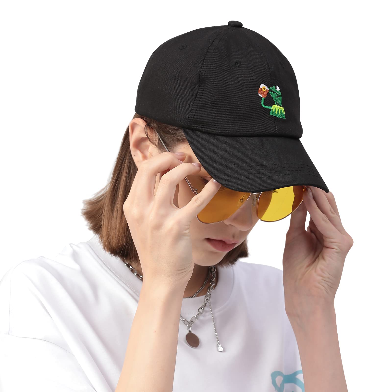 Adjustable Kermit The Frog Embroidered Baseball Cap - Unisex Classic Dad Trucker Hat Black