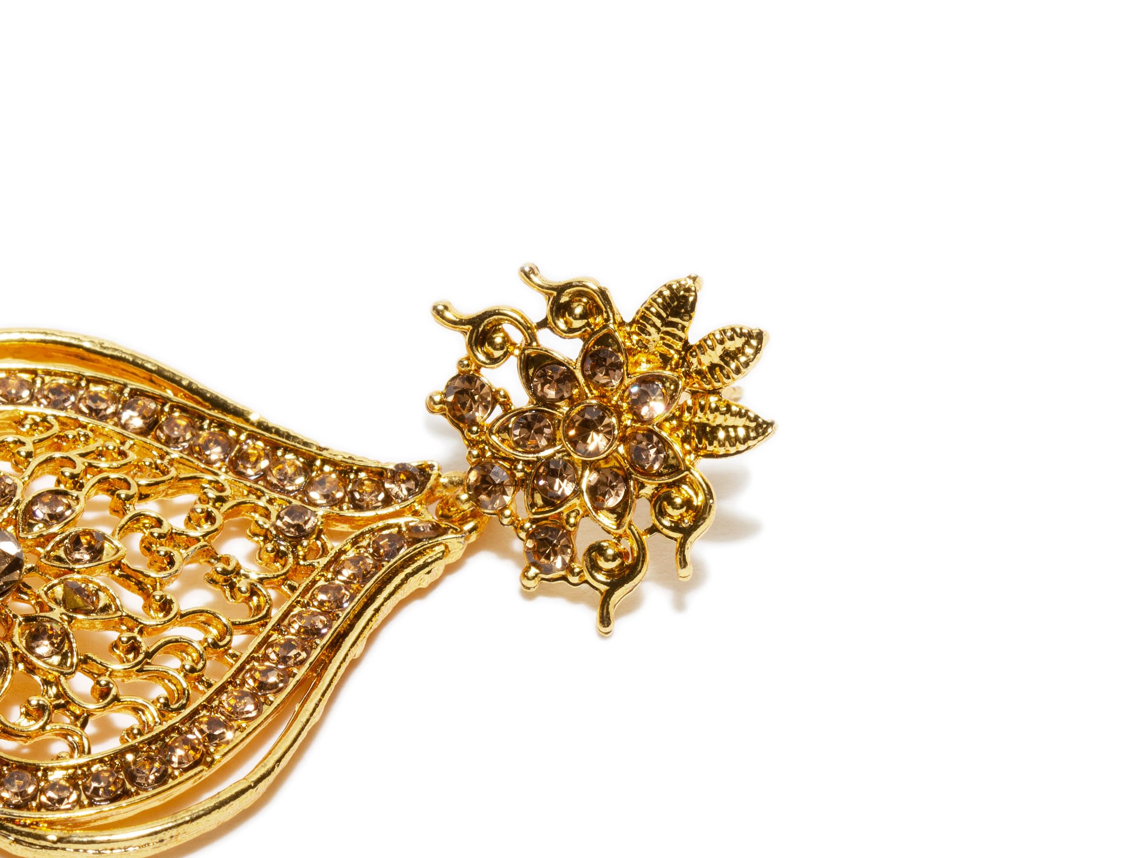 Bindhani Golden Rhinestone Head Piece Maang Tikka & Indian Earrings For Women