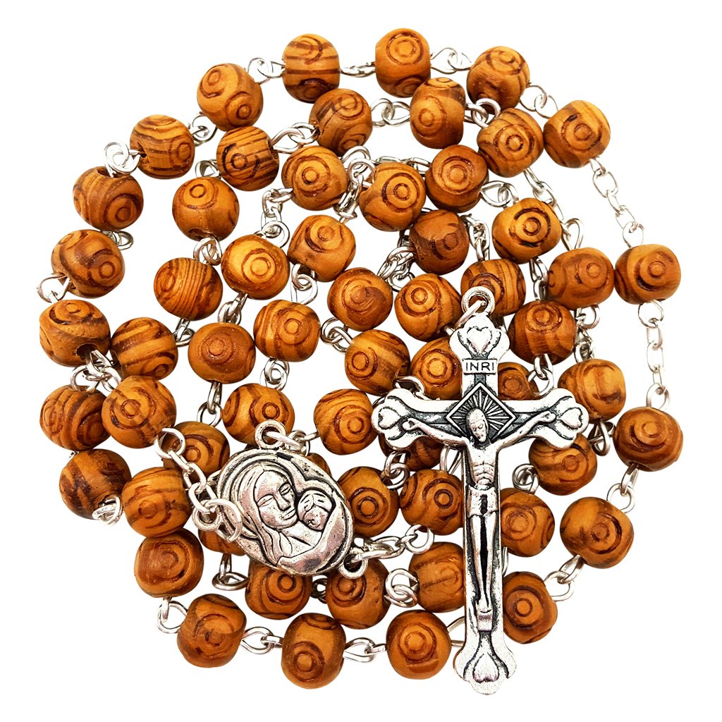 TALISMAN4U CATHOLIC ROSARY NECKLACE Olive Wood Carved Beads With Jerusalem Soil & Cross Crucifix in Gift Box