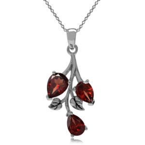 Silvershake 2.85ct. Natural Red Garnet 925 Sterling Silver Leaf Pendant with 18 Inch Chain Necklace