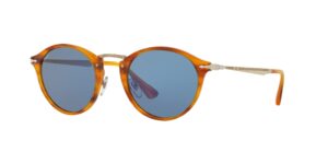 persol po3166s round sunglasses, striped brown/light blue, 51 mm