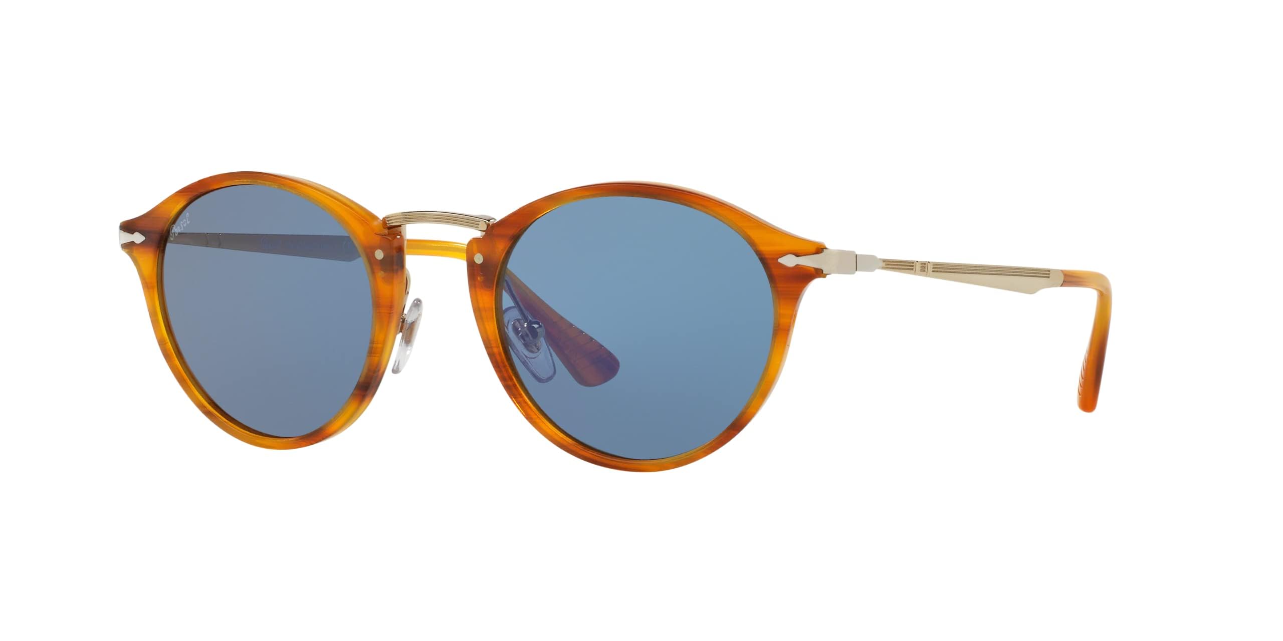 Persol PO3166S Round Sunglasses, Striped Brown/Light Blue, 51 mm