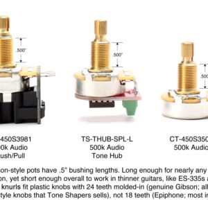 ToneShaper Pot Pack, fits most LP, 335, and SG-style guitars, 500K Audio, 2 Volume, 2 Tone