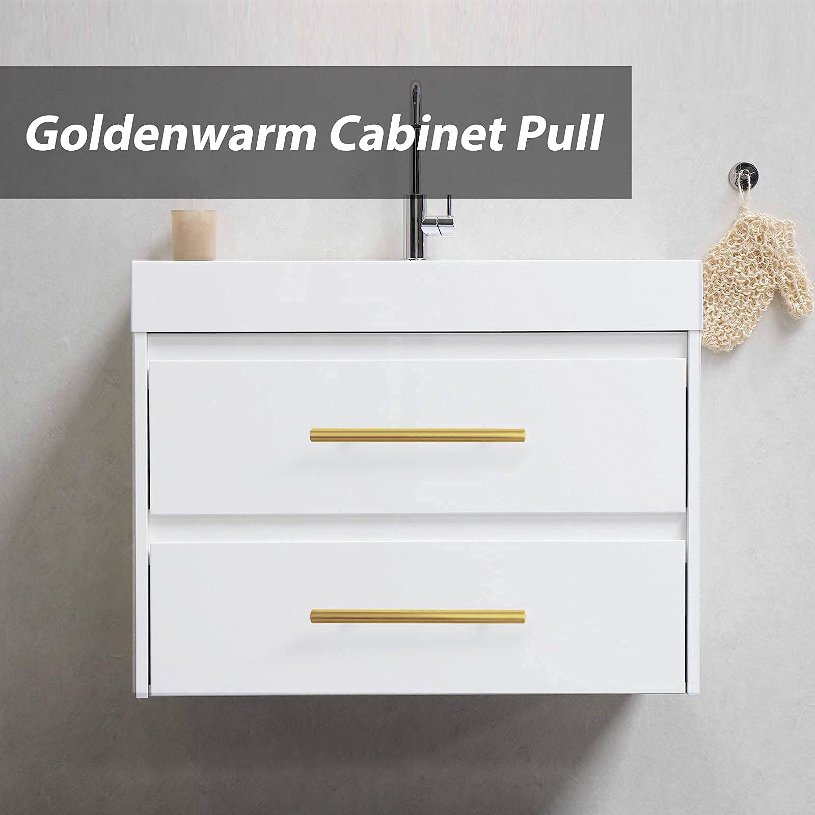 goldenwarm 25 Pack Brushed Brass Kitchen Cabinet Handles 5 inch Bar Pulls Gold Cupboard Door Pulls - LS201GD128 Modern Dresser Drawer Hardware, 128mm Hole Centers