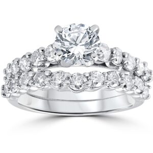 2ct diamond engagement wedding ring set 14k white gold - size 5