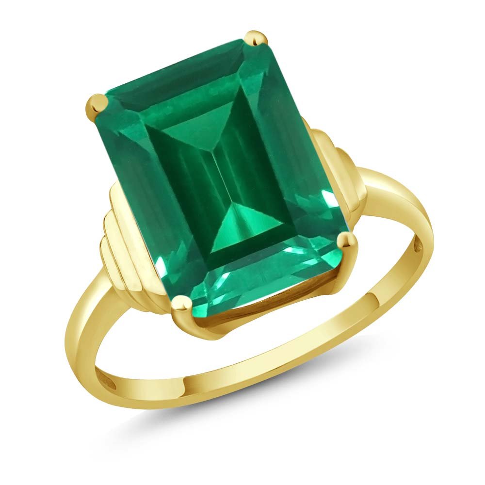 Gem Stone King 18K Yellow Gold Plated Silver Gemstone Birthstone Solitaire Engagement Ring | Emerald Cut 14X10MM Yellow Gold Ring For Women | Available In Size 5, 6, 7, 8, 9