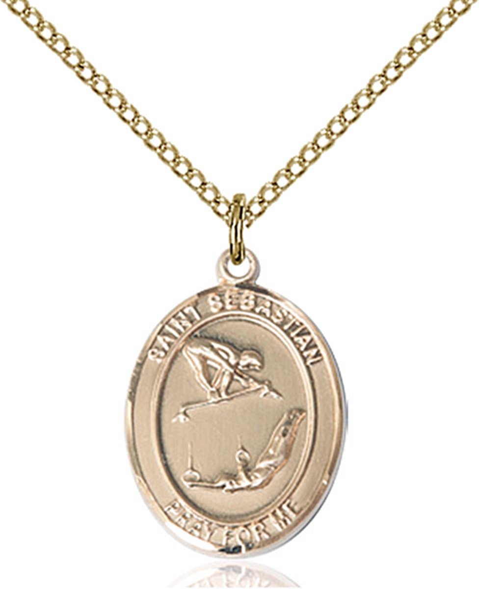 14K Gold Filled Saint Sebastian Gymnastics Sports Athlete Medal, 3/4 Inch