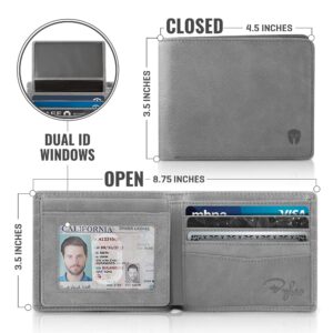 Bryker Hyde Executive 2 ID Window RFID Wallet for Men, Full Grain Leather, Bifold Top Flip, Extra Capacity Travel Wallet (Slate Gray - Distressed Leather, Medium)