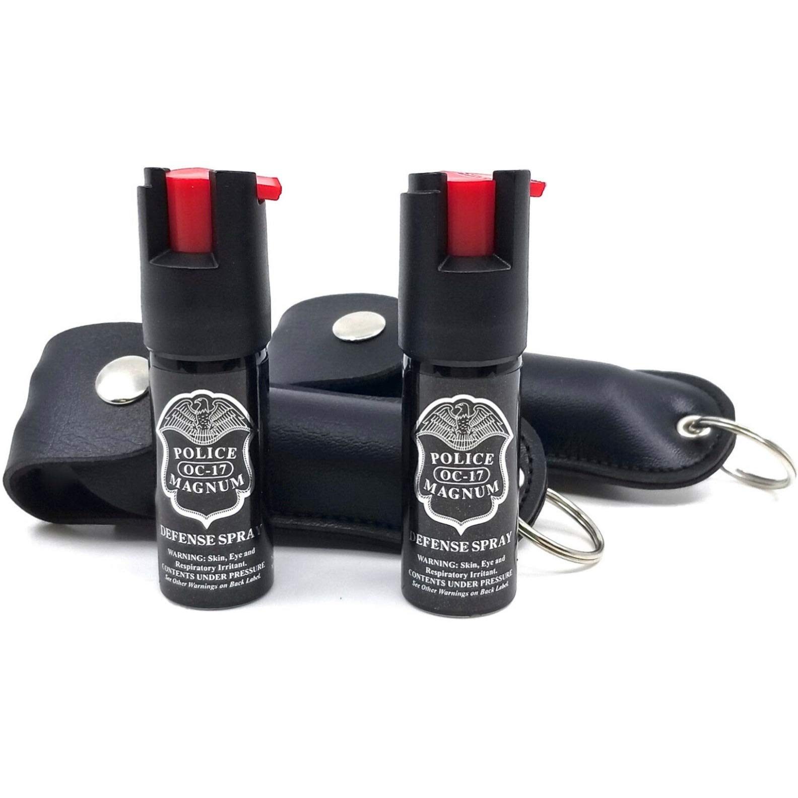 POLICE MAGNUM Mini Pepper Spray Self Defense- Max Heat Strength OC Spray- 2 Pack 1/2 ounce Holster Keychains (Black)