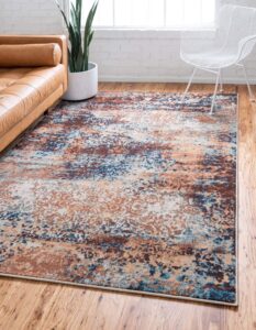 unique loom mystic collection area rug - seine (8'x 10' rectangle, brick red/ blue)